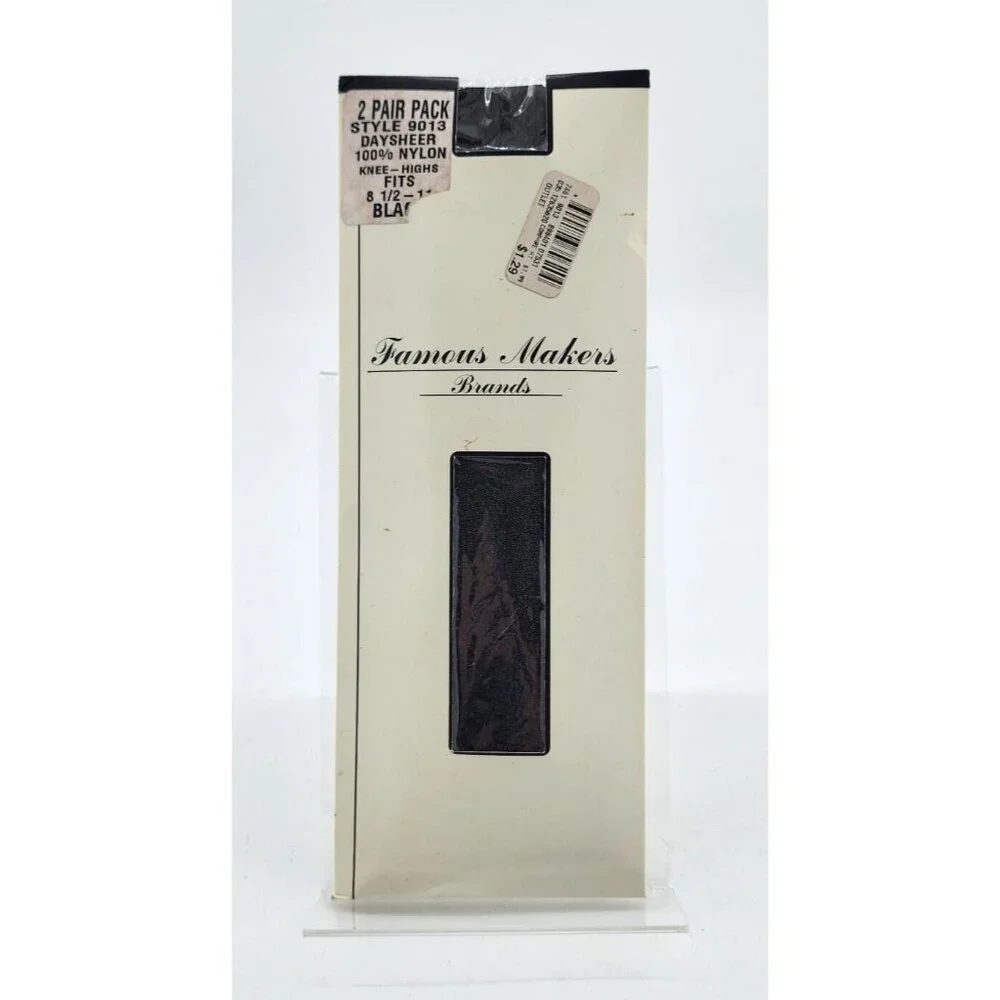 2 Pair Pack Famous Makers Brands Day Sheer Knee Highs Nylon Black Fits 8.5-11‎